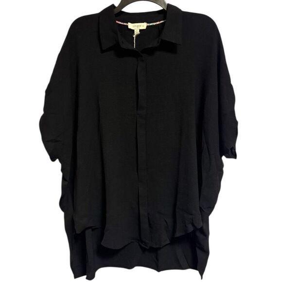 Black High Low Button Up Short Sleeve Shirt NWT | Umgee - Picture 5 of 8